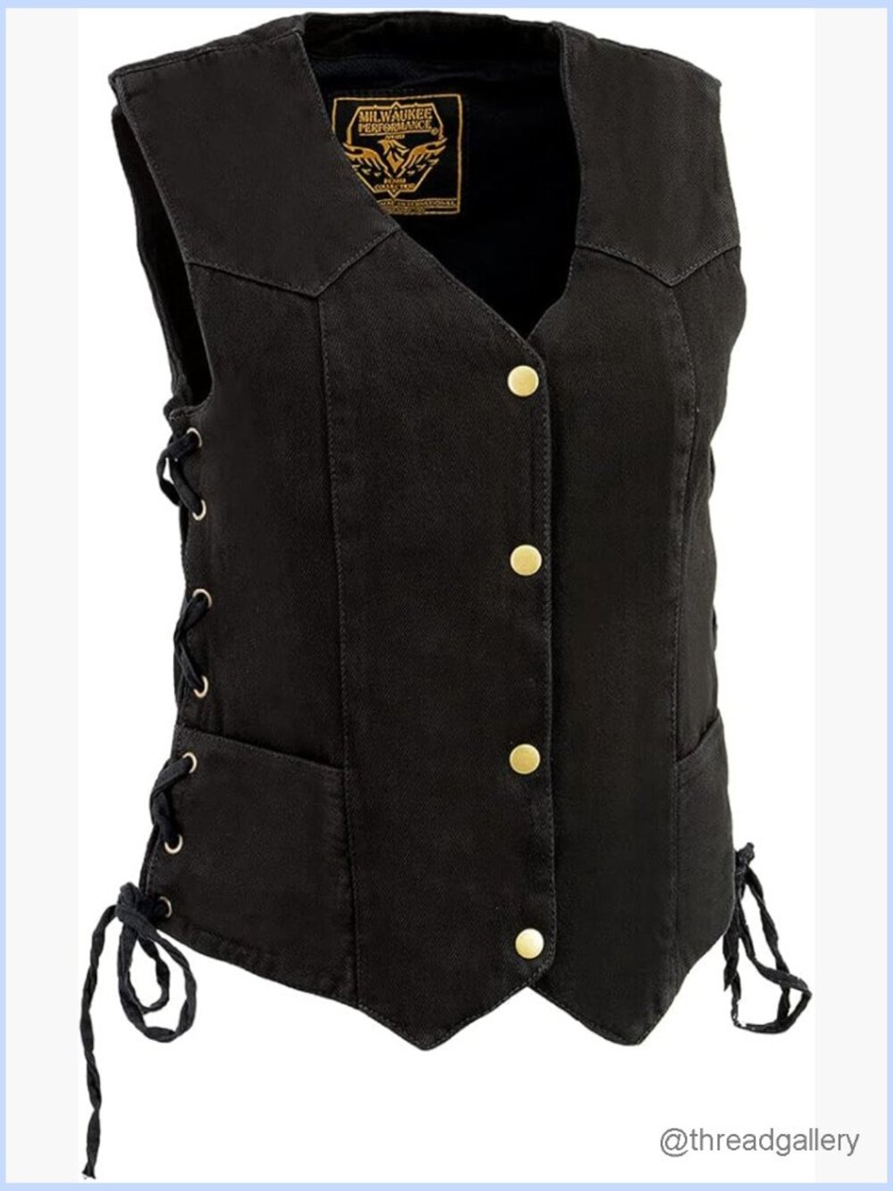 Women's Premium Denim Motorcycle Rider Vest | 14oz Cotton Snap Front